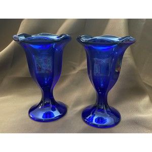 Set of 2 Deep Cobalt Blue Sundae parfait dishes RARE FIND